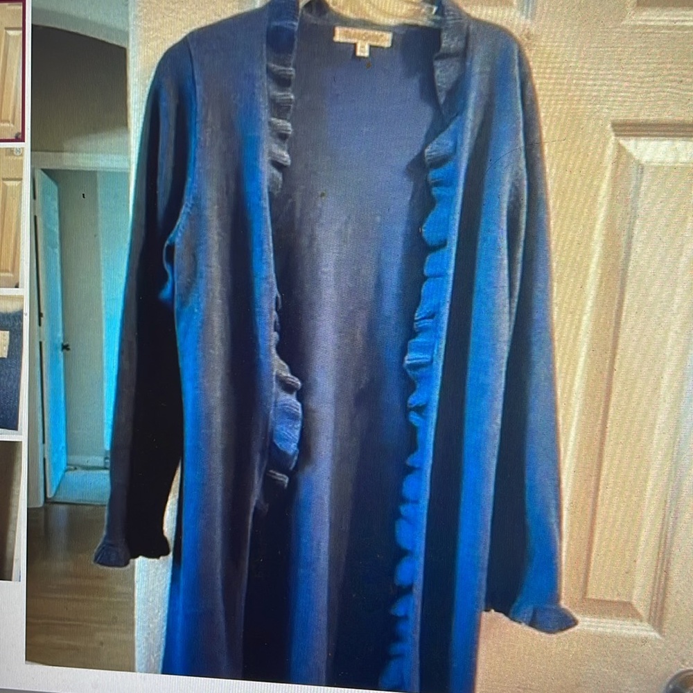 TravelSmith Open Front Ruffle Cardigan Sweater M